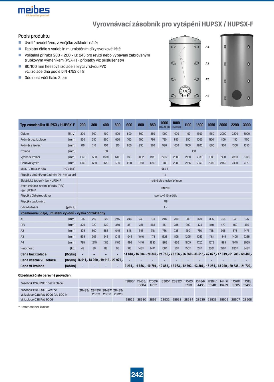 izolace dna podle DIN 4753 díl 8 Odolnost vůči tlaku 3 bar Vyrovnávací zásobník pro vytápění HUPSX / HUPSX-F Typ zásobníku HUPSX / HUPSX-F 200 300 400 500 600 800 850 1000 (D=7900) 1000 (D=850) 1100