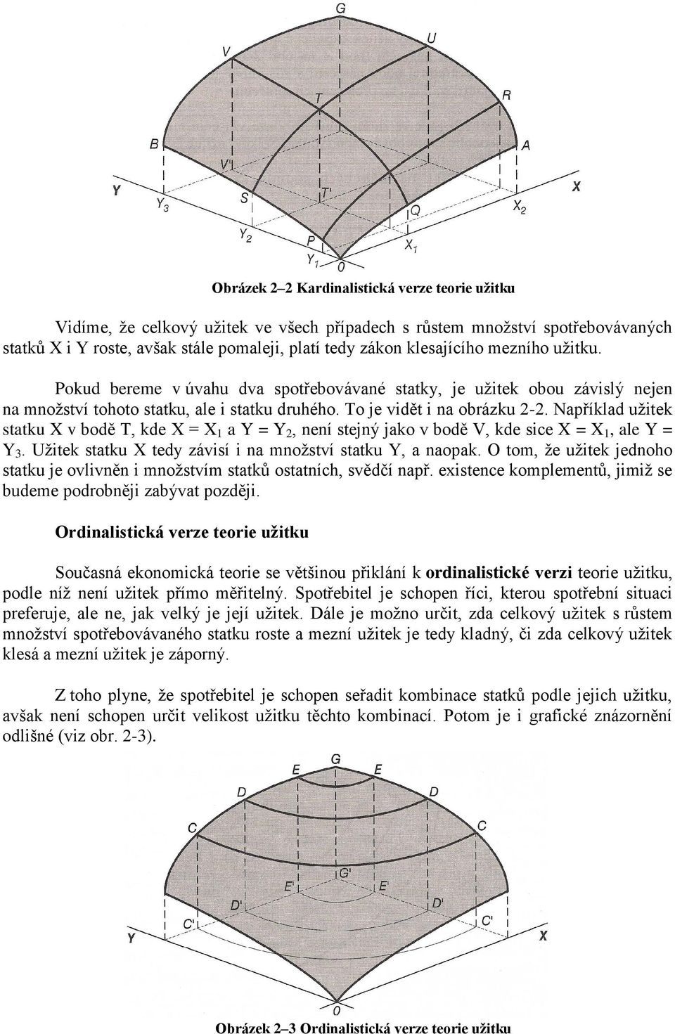 Například užitek statku X v bodě T, kde X = X 1 a Y = Y 2, není stejný jako v bodě V, kde sice X = X 1, ale Y = Y 3. Užitek statku X tedy závisí i na množství statku Y, a naopak.