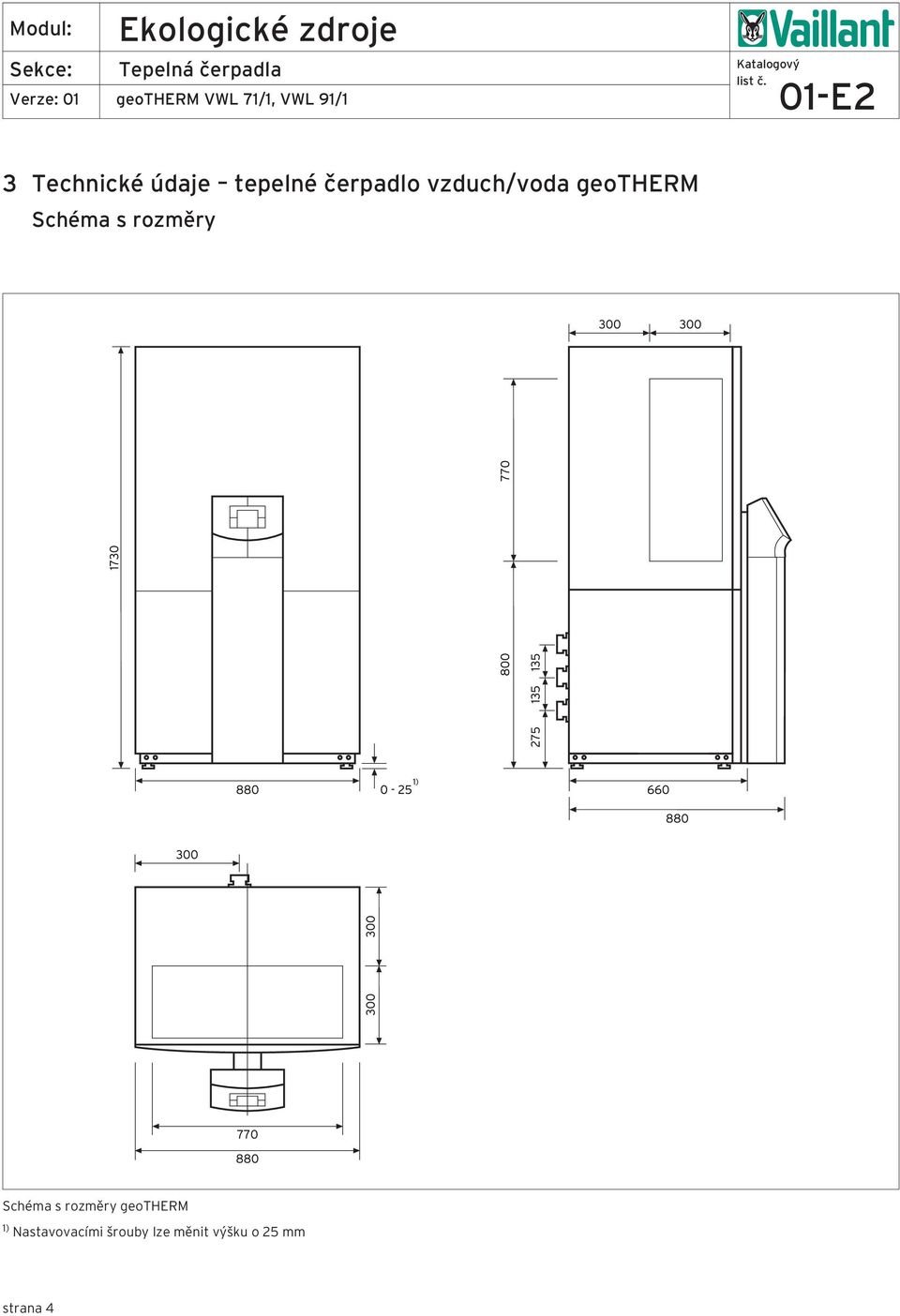 Schéma s rozměry geotherm 1)