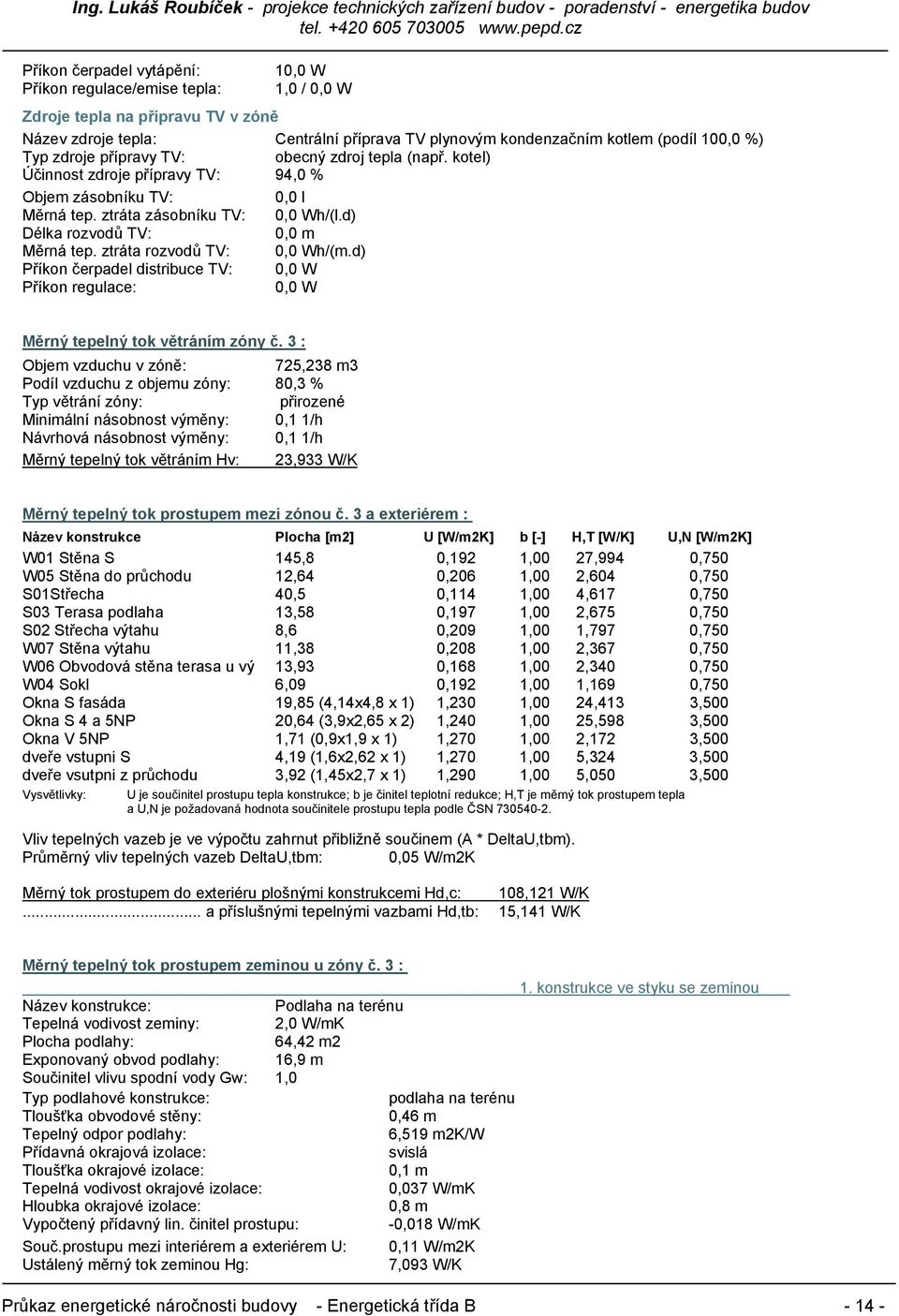 kotel) Účinnost zdroje přípravy TV: 94,0 % Objem zásobníku TV: 0,0 l Měrná tep. ztráta zásobníku TV: 0,0 Wh/(l.d) Délka rozvodů TV: 0,0 m Měrná tep. ztráta rozvodů TV: 0,0 Wh/(m.