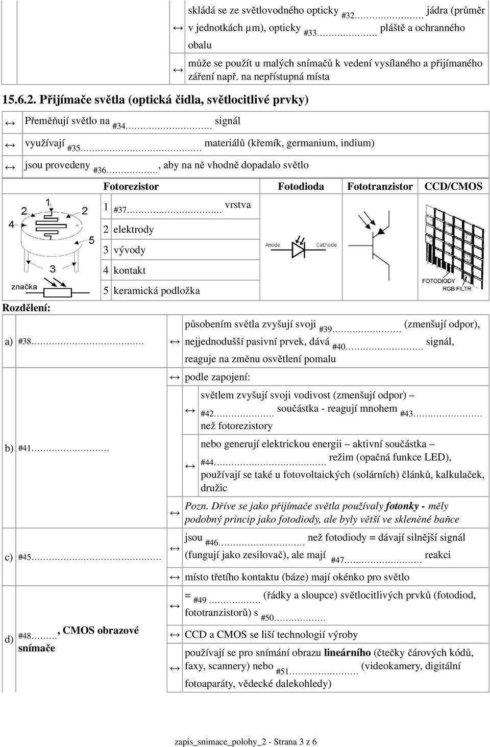 CCD/CMOS 1 #37 vrstva Rozdělení: 2 elektrody 3 vývody 4 kontakt 5 keramická podložka a) #38 b) #41 působením světla zvyšují svoji #39 (zmenšují odpor), nejjednodušší pasivní prvek, dává #40 signál,