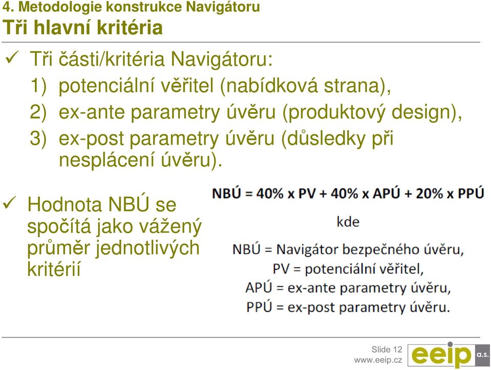 úvěru (produktový design), 3) ex-post parametry úvěru (důsledky při