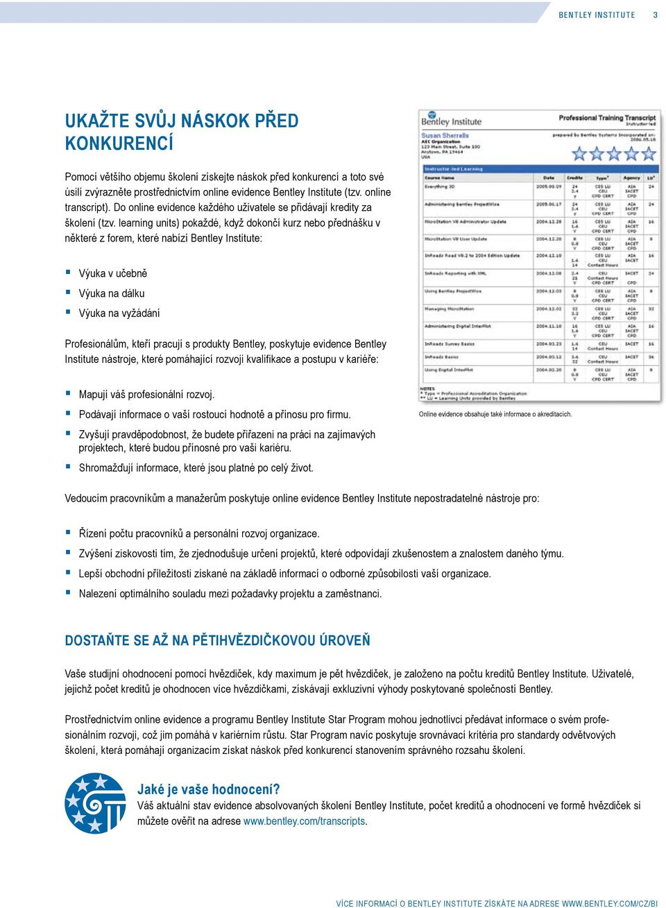 learning units) pokaždé, když dokončí kurz nebo přednášku v některé z forem, které nabízí Bentley Institute: Výuka v učebně Výuka na dálku Výuka na vyžádání Profesionálům, kteří pracují s produkty