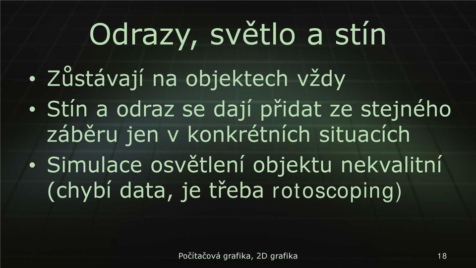 situacích Simulace osvětlení objektu nekvalitní (chybí