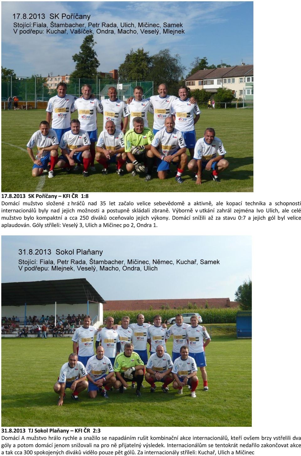 Góly stříleli: Veselý 3, Ulich a Mičinec po 2, Ondra 1. 31.8.