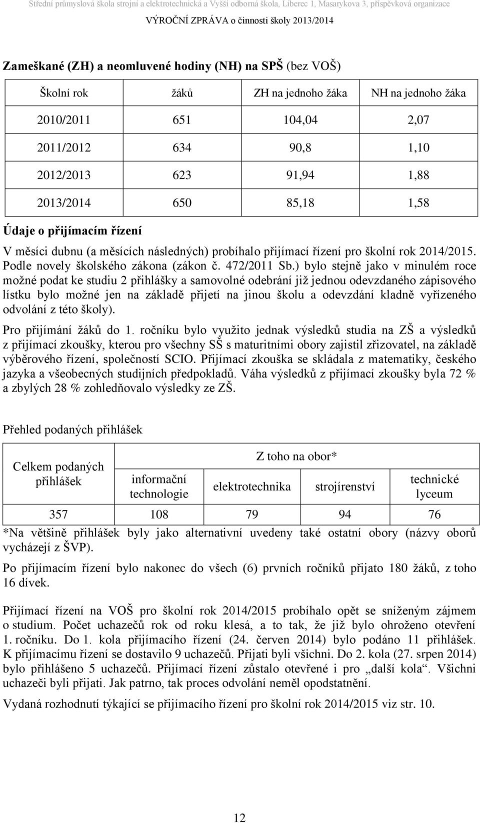 ) bylo stejně jako v minulém roce možné podat ke studiu 2 přihlášky a samovolné odebrání již jednou odevzdaného zápisového lístku bylo možné jen na základě přijetí na jinou školu a odevzdání kladně