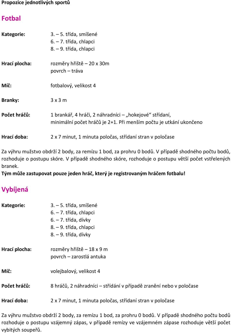 2+1. Při menším počtu je utkání ukončeno 2 x 7 minut, 1 minuta poločas, střídaní stran v poločase Za výhru mužstvo obdrží 2 body, za remízu 1 bod, za prohru 0 bodů.