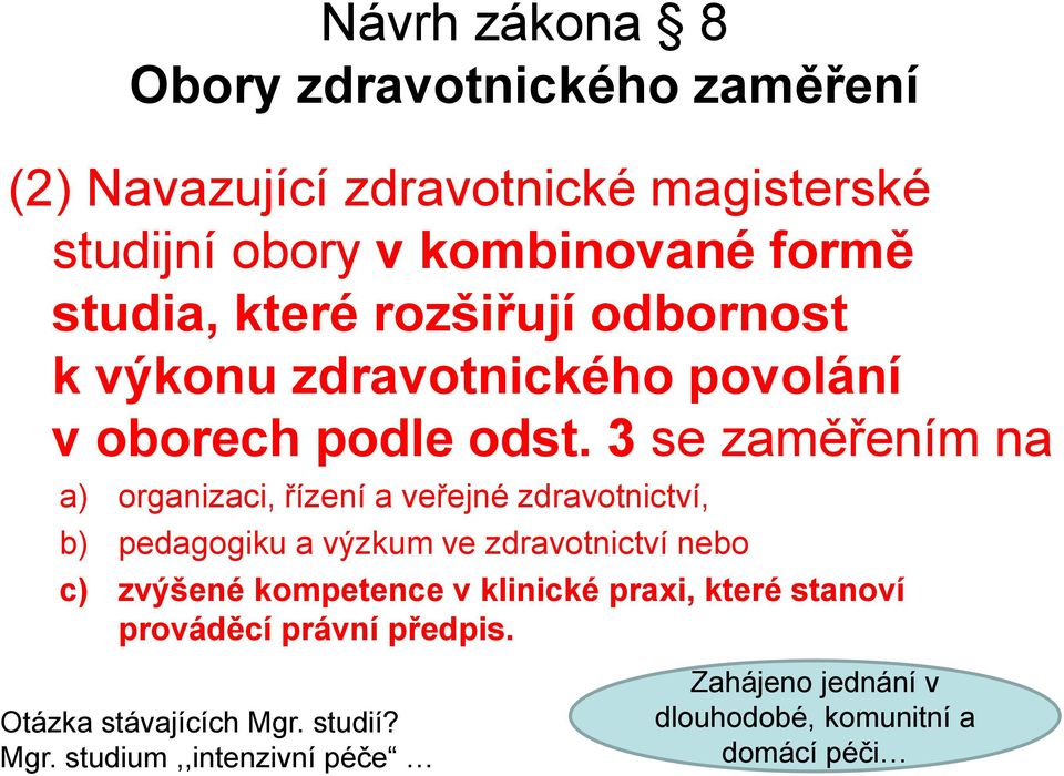 3 se zaměřením na a) organizaci, řízení a veřejné zdravotnictví, b) pedagogiku a výzkum ve zdravotnictví nebo c) zvýšené