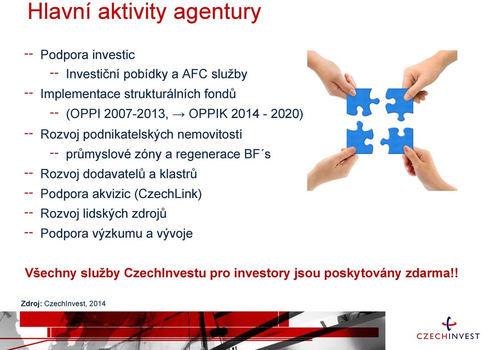 regenerace BF s Rozvoj dodavatelů a klastrů Podpora akvizic (CzechLink) Rozvoj lidských zdrojů