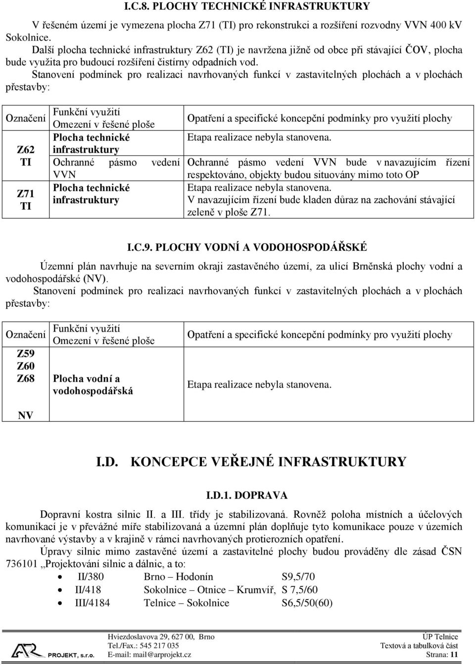 Stanovení podmínek pro realizaci navrhovaných funkcí v zastavitelných plochách a v plochách přestavby: Označení Z62 TI Z71 TI Funkční využití Omezení v řešené ploše Plocha technické infrastruktury