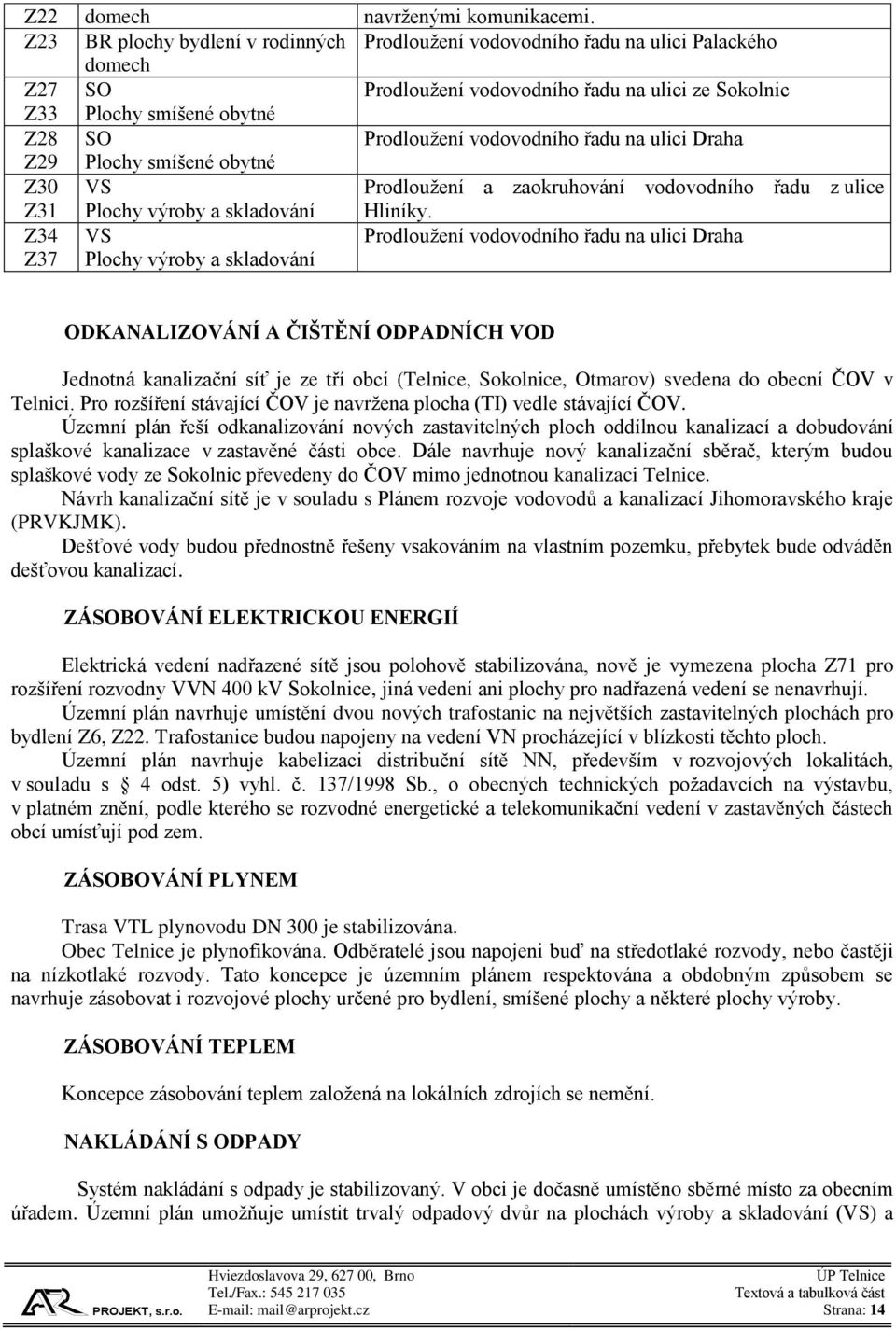 vodovodního řadu na ulici Draha Z29 Plochy smíšené obytné Z30 Z31 VS Plochy výroby a skladování Prodloužení a zaokruhování vodovodního řadu z ulice Hliníky.