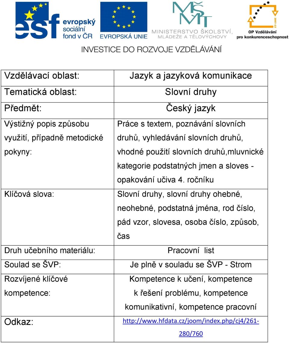 kategorie podstatných jmen a sloves - opakování učiva 4.