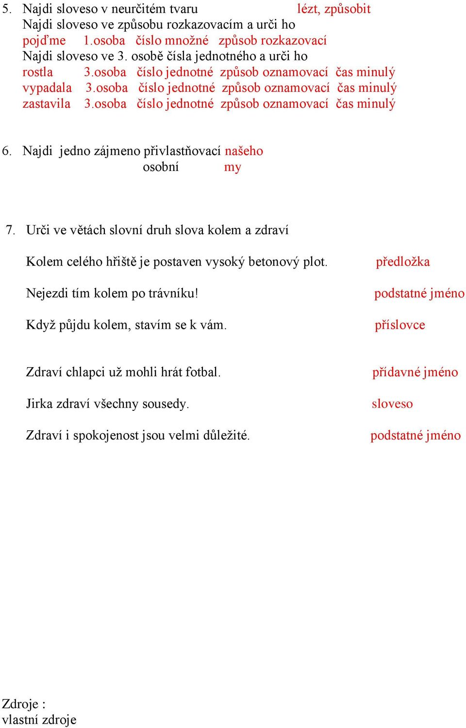 osoba číslo jednotné způsob oznamovací čas minulý 6. Najdi jedno zájmeno přivlastňovací našeho osobní my 7.