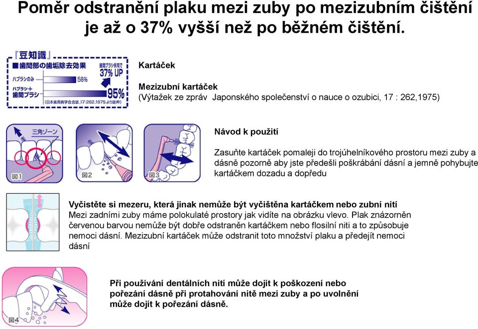 pozorně aby jste předešli poškrábání dásní a jemně pohybujte kartáčkem dozadu a dopředu Vyčistěte si mezeru, která jinak nemůže být vyčištěna kartáčkem nebo zubní nití Mezi zadními zuby máme