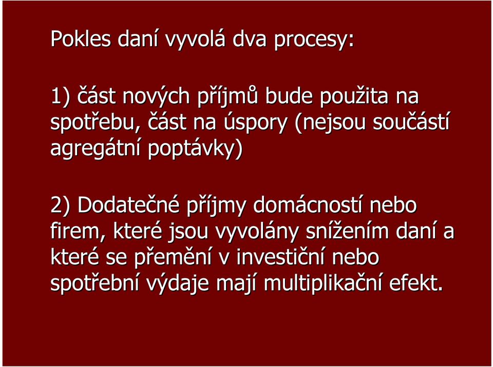 Dodatečné příjmy domácností nebo firem, které jsou vyvolány snížením