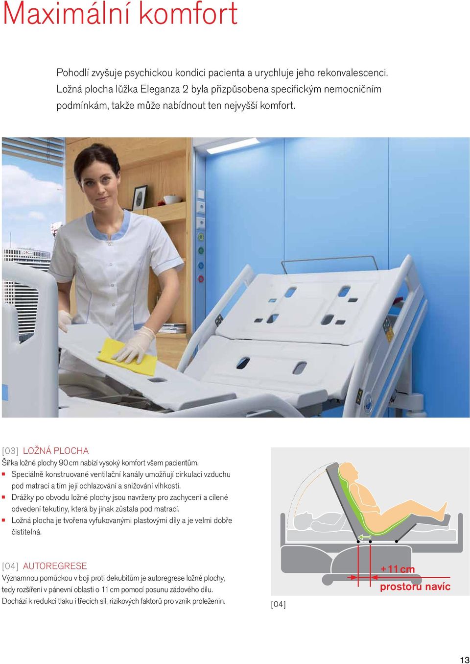 [03] ložná PlochA Šířka ložné plochy 90 cm nabízí vysoký komfort všem pacientům.