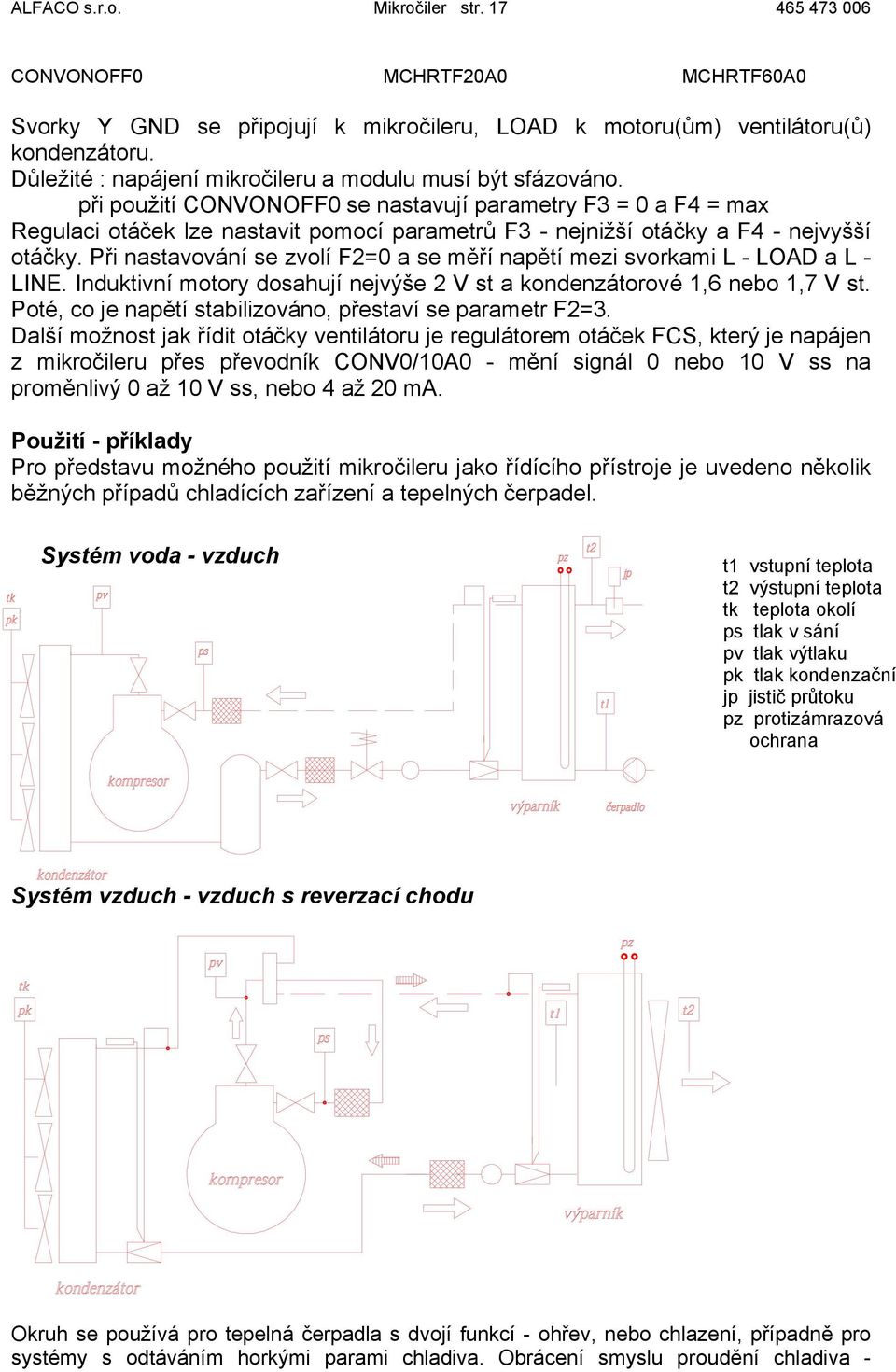 při použití CONVONOFF0 se nastavují parametry F3 = 0 a F4 = max Regulaci otáček lze nastavit pomocí parametrů F3 - nejnižší otáčky a F4 - nejvyšší otáčky.