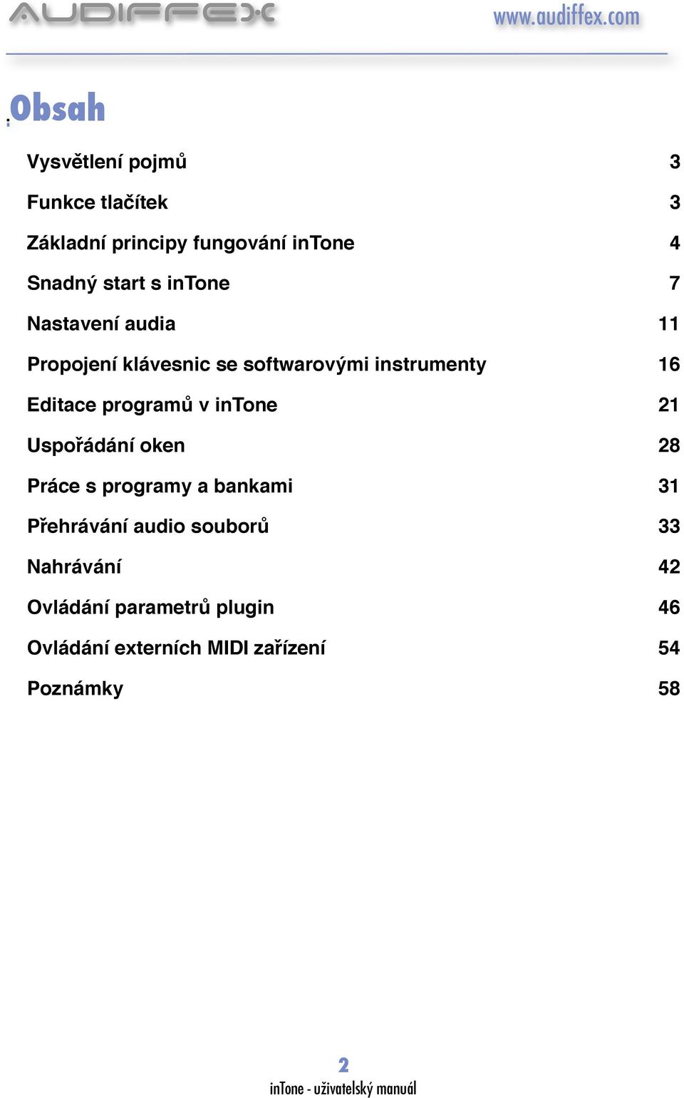 programů v intone 21 Uspořádání oken 28 Práce s programy a bankami 31 Přehrávání audio