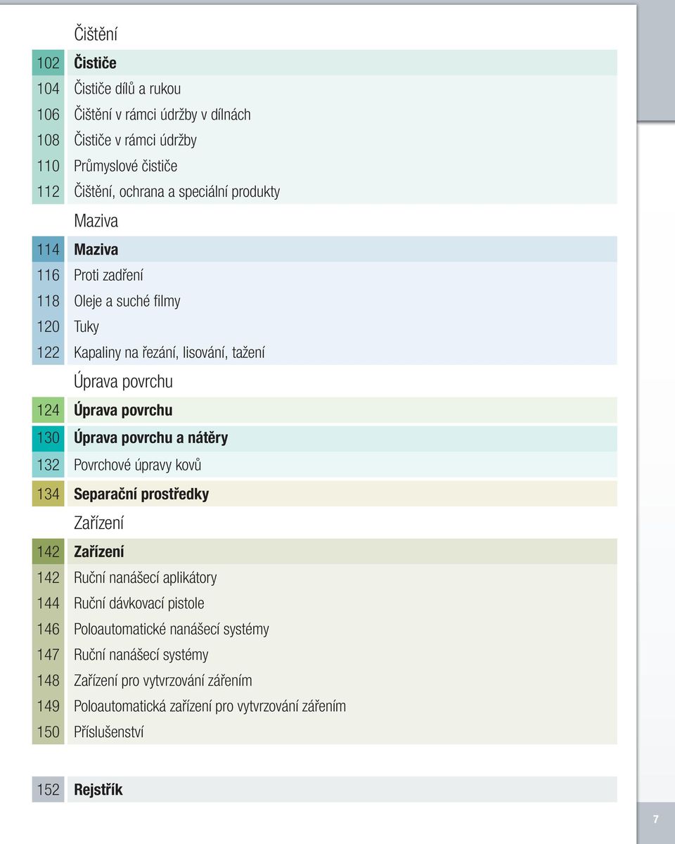 povrchu a nátěry 132 Povrchové úpravy kovů 134 Separační prostředky Zařízení 142 Zařízení 142 Ruční nanášecí aplikátory 144 Ruční dávkovací pistole 146