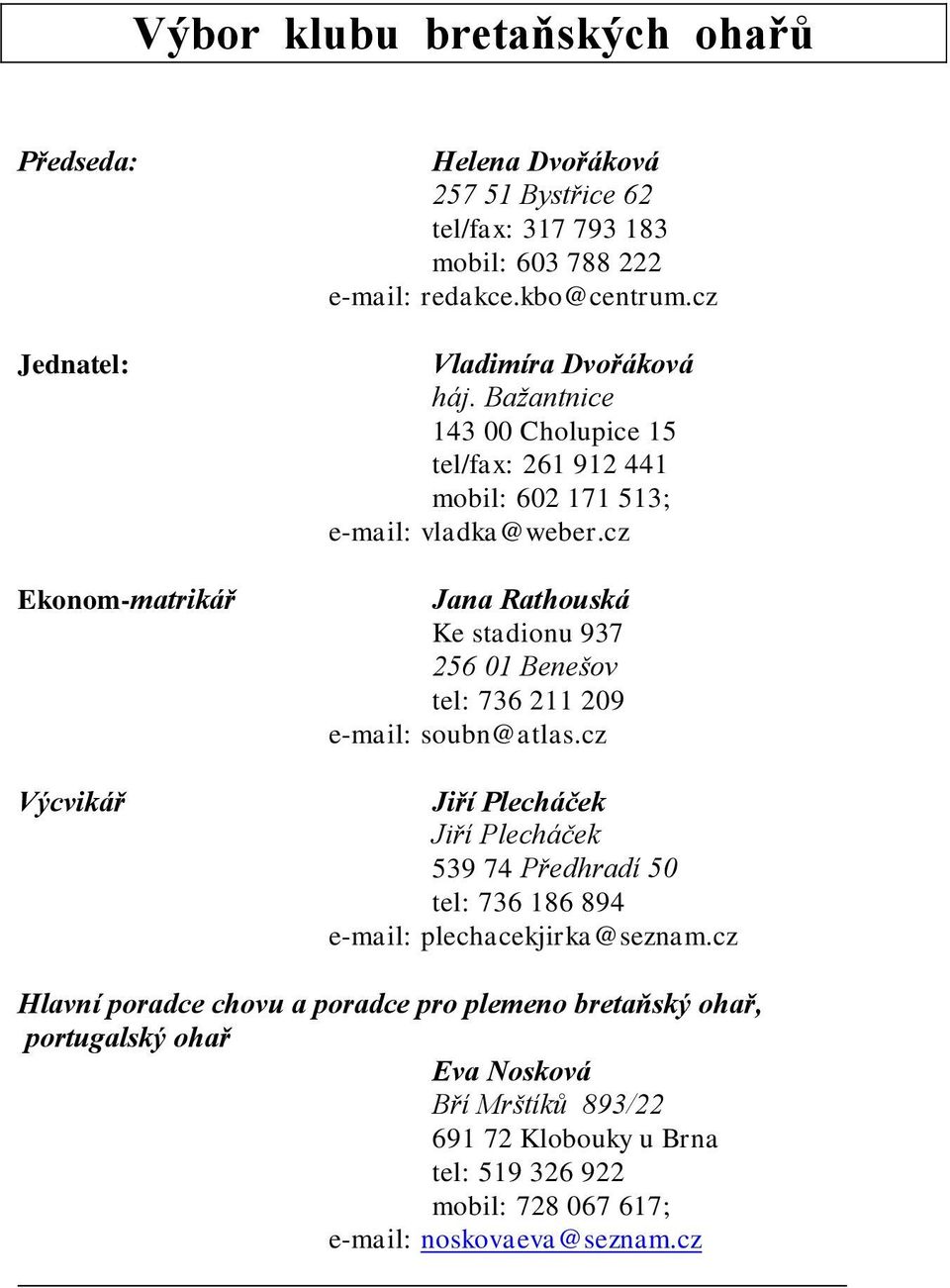 cz Jana Rathouská Ke stadionu 937 256 01 Benešov tel: 736 211 209 e-mail: soubn@atlas.
