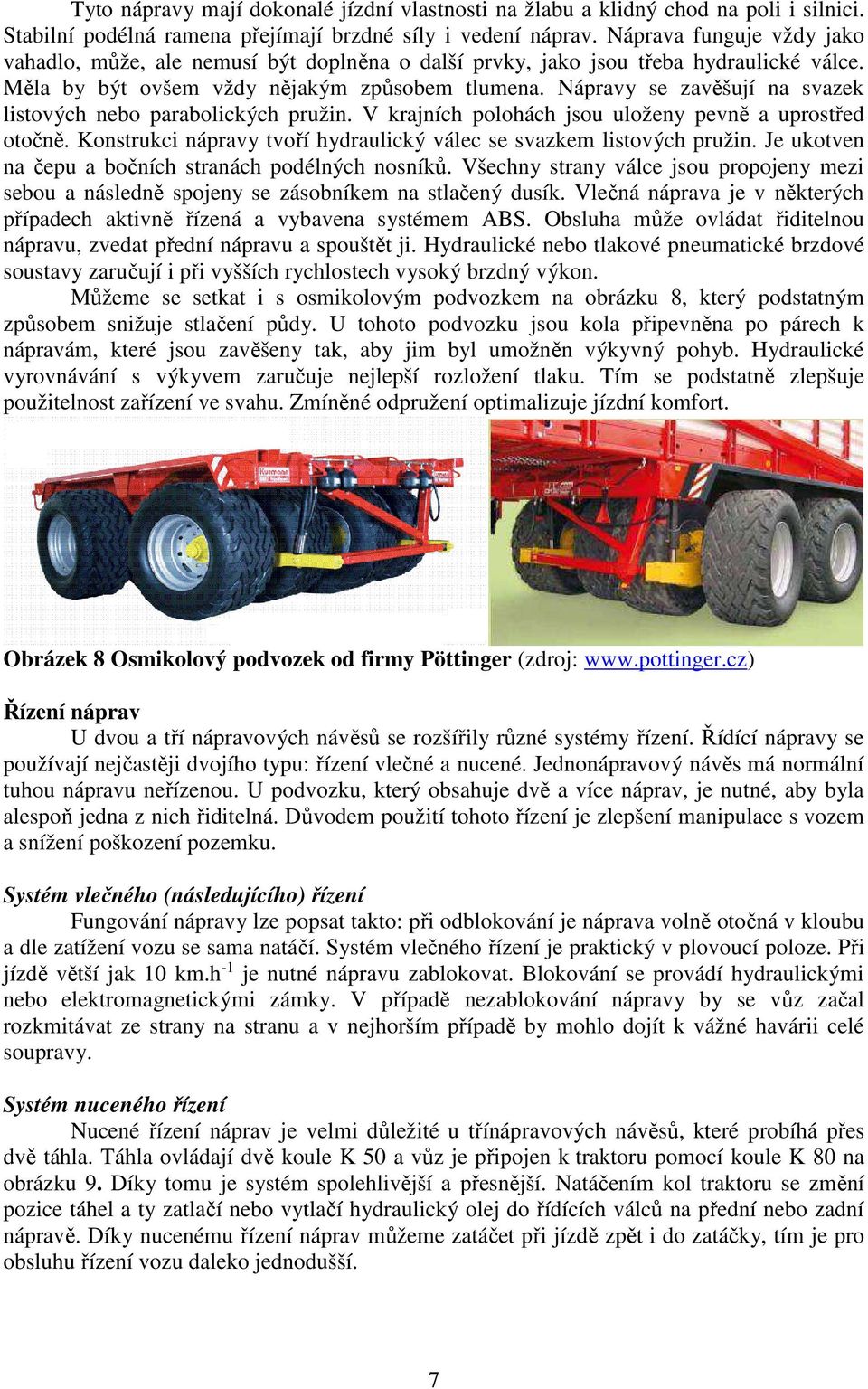 jsou uloženy pevně a uprostřed otočně Konstrukci nápravy tvoří hydraulický válec se svazkem listových pružin Je ukotven na čepu a bočních stranách podélných nosníků Všechny strany válce jsou