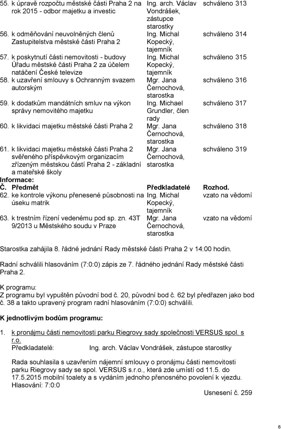 k dodatkům mandátních smluv na výkon správy nemovitého majetku Ing. arch. Václav Vondrášek, zástupce starostky Ing. Michal Kopecký, tajemník Ing. Michal Kopecký, tajemník Mgr.