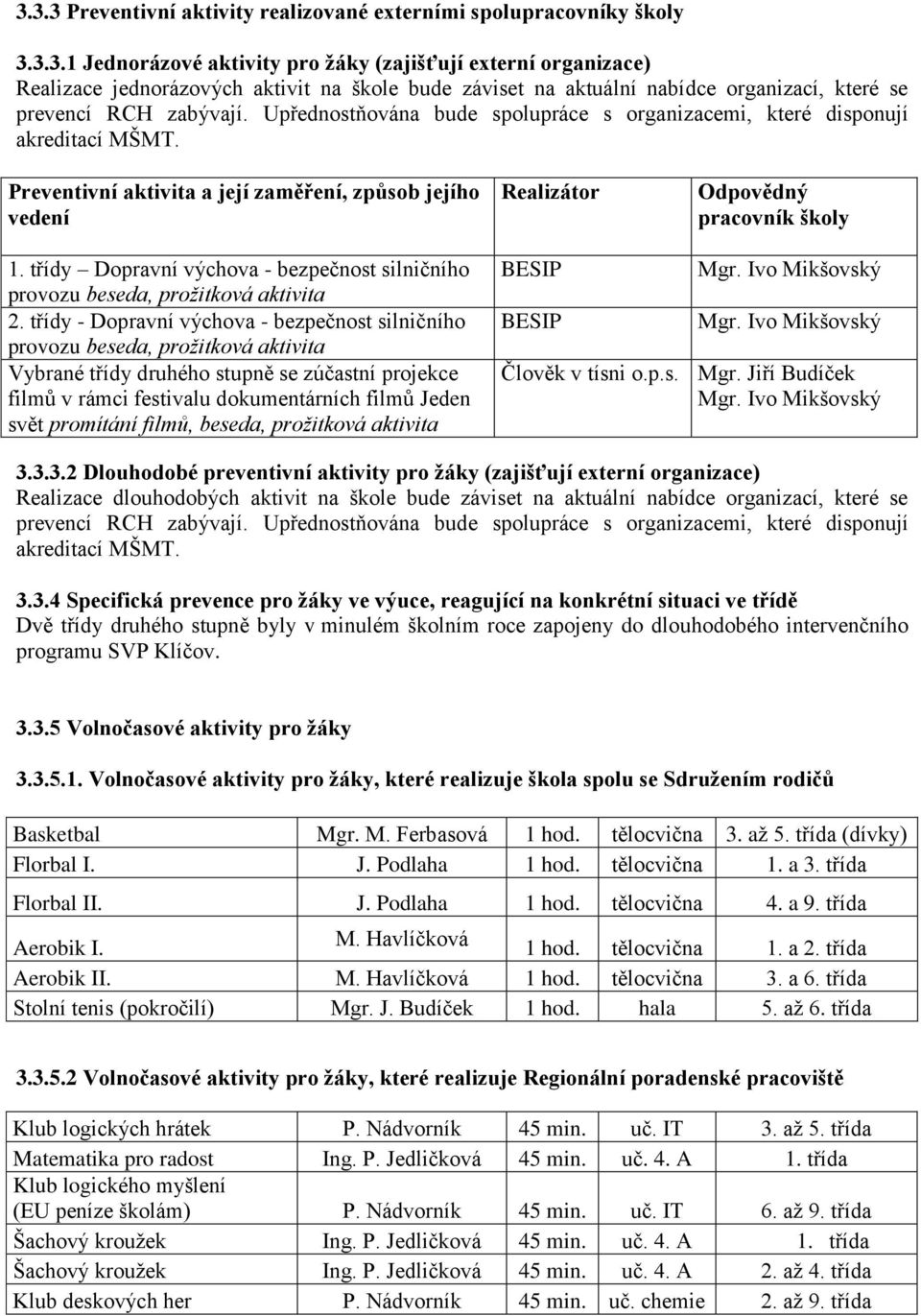 třídy Dopravní výchova - bezpečnost silničního provozu beseda, prožitková 2.