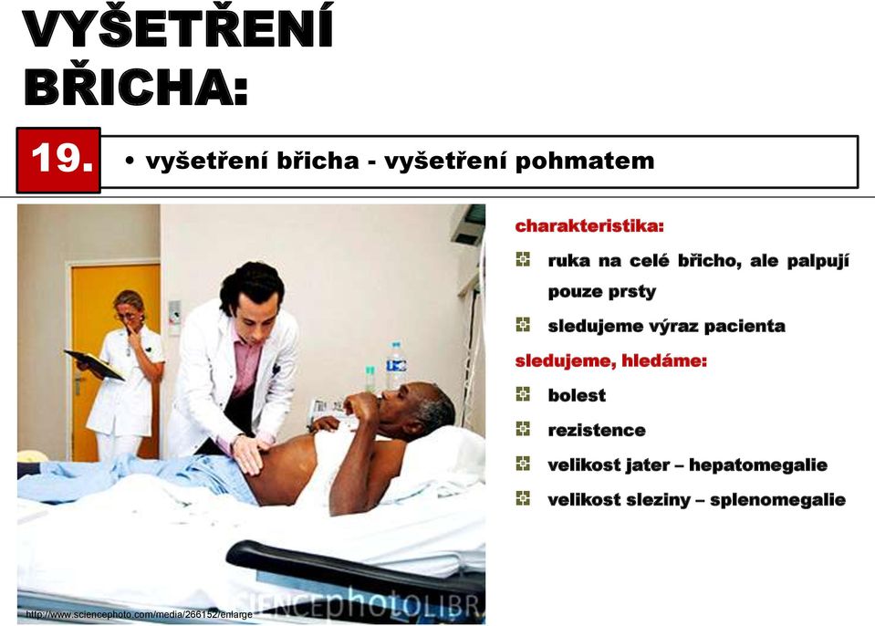 břicho, ale palpují pouze prsty sledujeme výraz pacienta sledujeme,