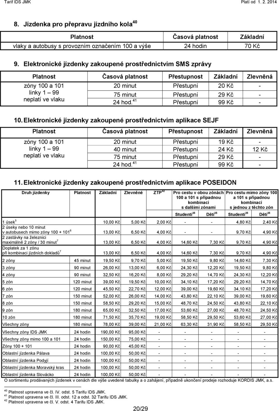 Přestupní 29 Kč - 24 hod. 41 Přestupní 99 Kč - 10.