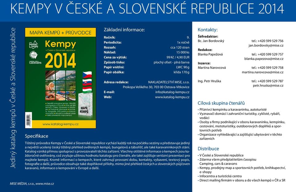 Periodicita: 1x ročně Rozsah: cca 120 stran Náklad: 15 000 ks Cena za výtisk: 99 Kč / 4,90 EUR Způsob tisku: plochý ofset - plná barva Papír vnitřní: LWC 90 g Papír obálka: křída 170 g Adresa