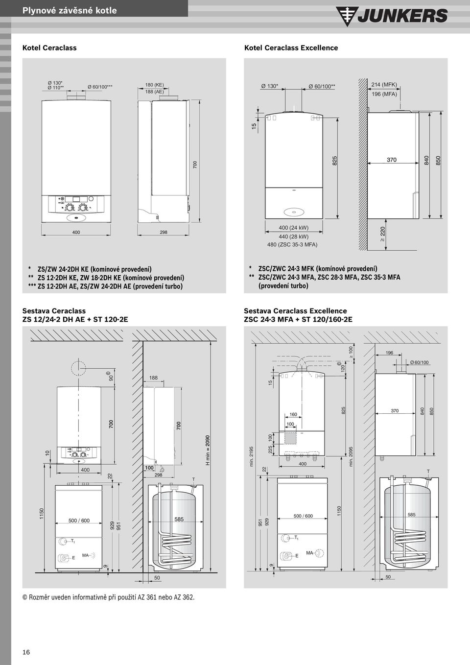 MFA, ZSC 28-3 MFA, ZSC 35-3 MFA (provedení turbo) Sestava Ceraclass ZS 12/24-2 DH AE + ST 120-2E Sestava Ceraclass Excellence ZSC 24-3 MFA + ST 120/160-2E 100 196 Ø 60/100 90 188 100 1 5 160 100