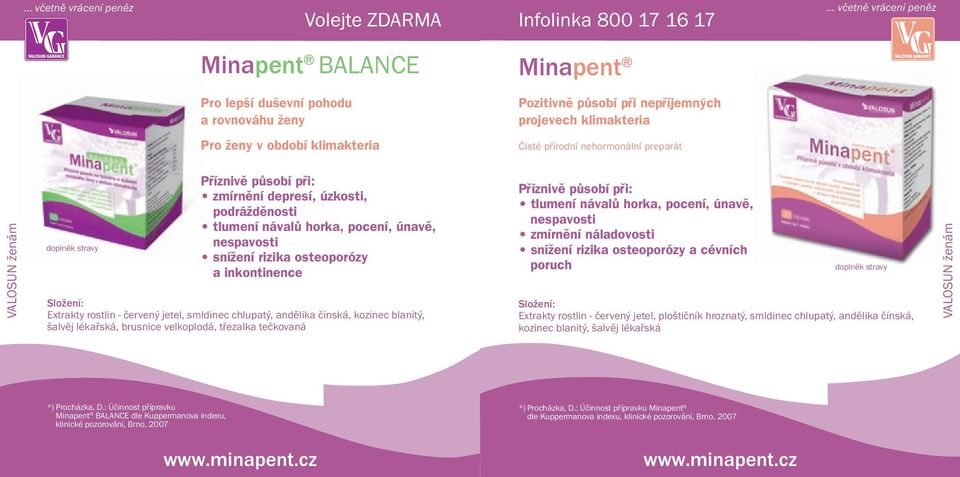 nehormonální preparát VALOSUN ženám zmírnûní depresí, úzkosti, podráïdûnosti tlumení návalû horka, pocení, únavû, nespavosti sníïení rizika osteoporózy a inkontinence Extrakty rostlin - červený
