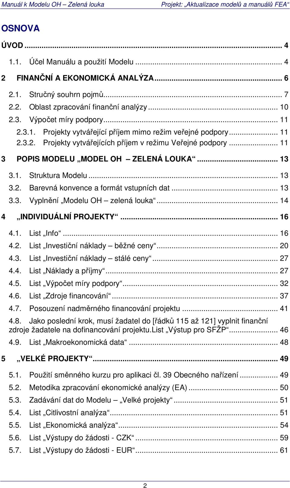 .. 13 3.2. Barevná konvence a formát vstupních dat... 13 3.3. Vyplnění Modelu OH zelená louka... 14 4 INDIVIDUÁLNÍ PROJEKTY... 16 4.1. List Info... 16 4.2. List Investiční náklady běžné ceny... 20 4.