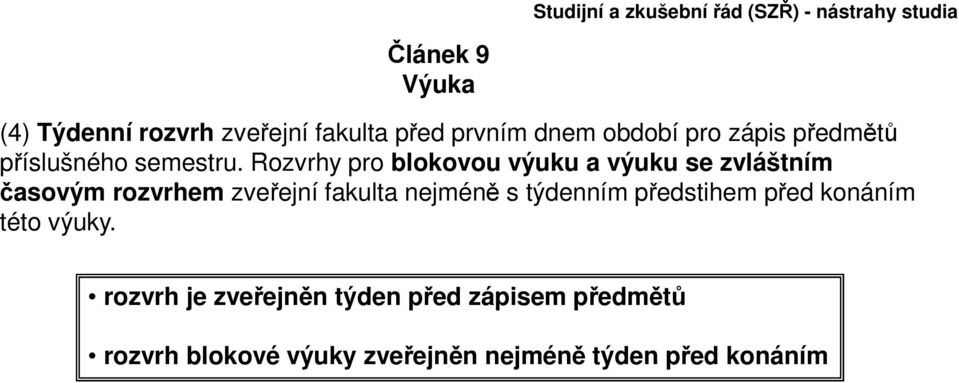 Rozvrhy pro blokovou výuku a výuku se zvláštním časovým rozvrhem zveřejní fakulta nejméně