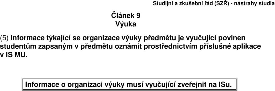 předmětu oznámit prostřednictvím příslušné aplikace v IS