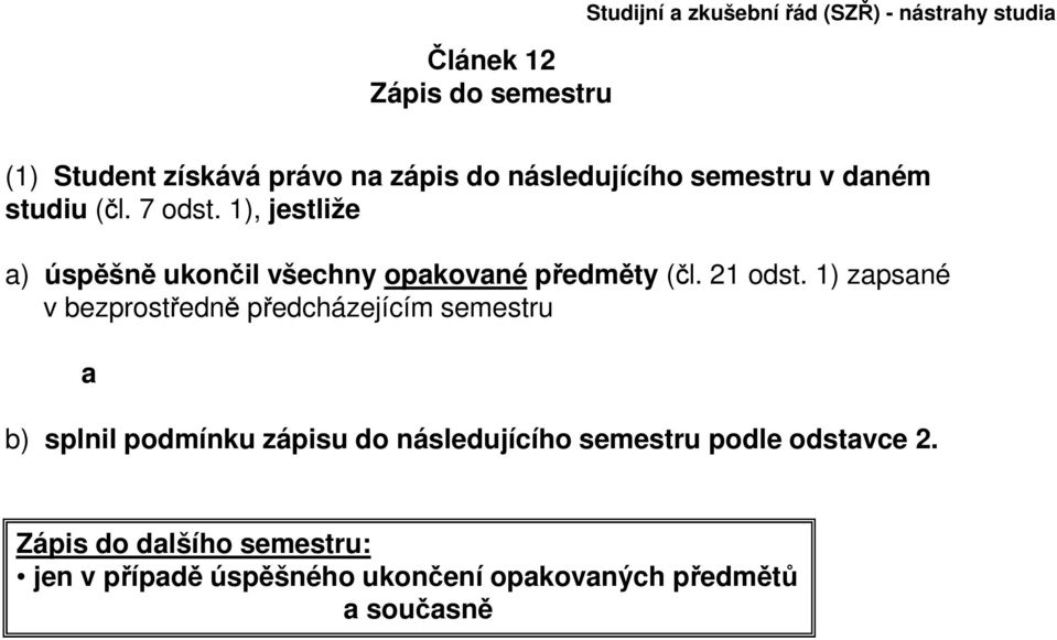 1) zapsané v bezprostředně předcházejícím semestru a b) splnil podmínku zápisu do následujícího