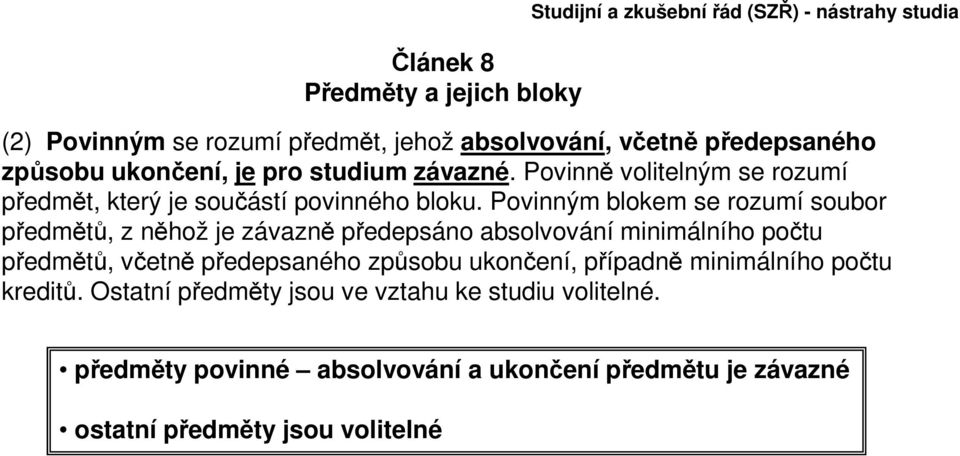 Povinným blokem se rozumí soubor předmětů, z něhož je závazně předepsáno absolvování minimálního počtu předmětů, včetně předepsaného