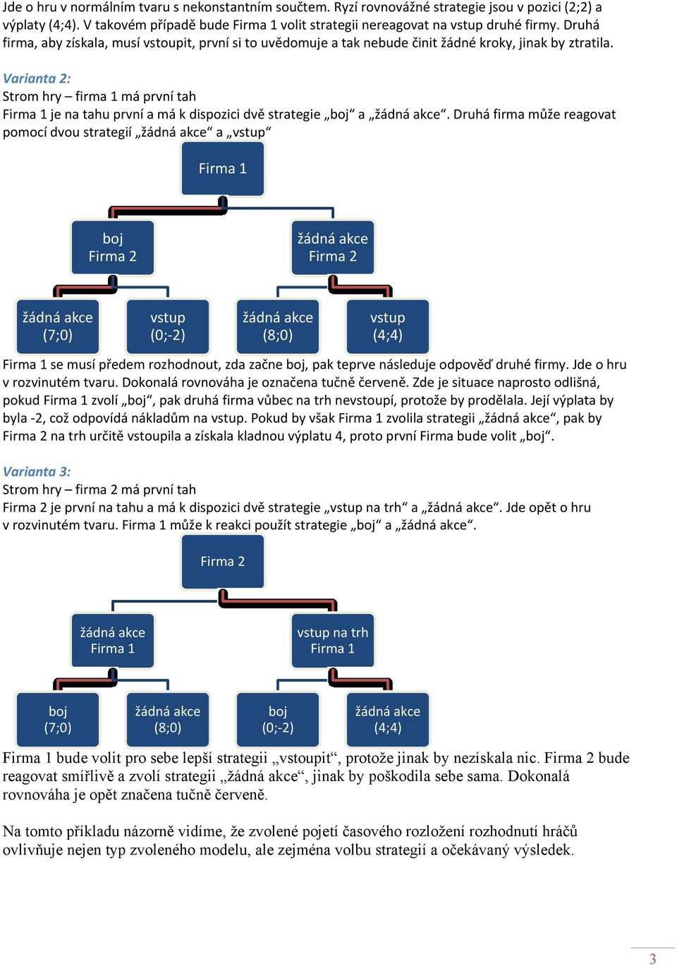 Varianta 2: Strom hry firma 1 má první tah je na tahu první a má k dispozici dvě strategie a.