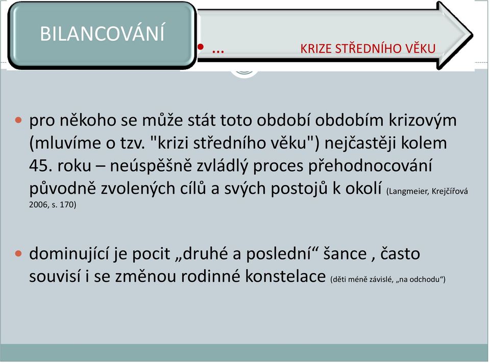 roku neúspěšně zvládlý proces přehodnocování původně zvolených cílů a svých postojů k okolí