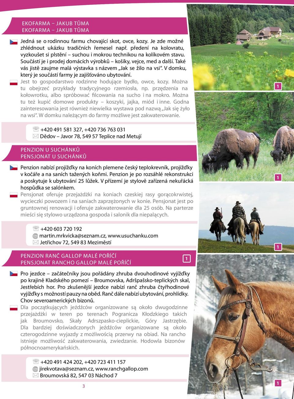 také vás jistě zaujme malá výstavka s názvem jak se žilo na vsi. v domku, který je součástí farmy je zajišťováno ubytování. jest to gospodarstwo rodzinne hodujące bydło, owce, kozy.