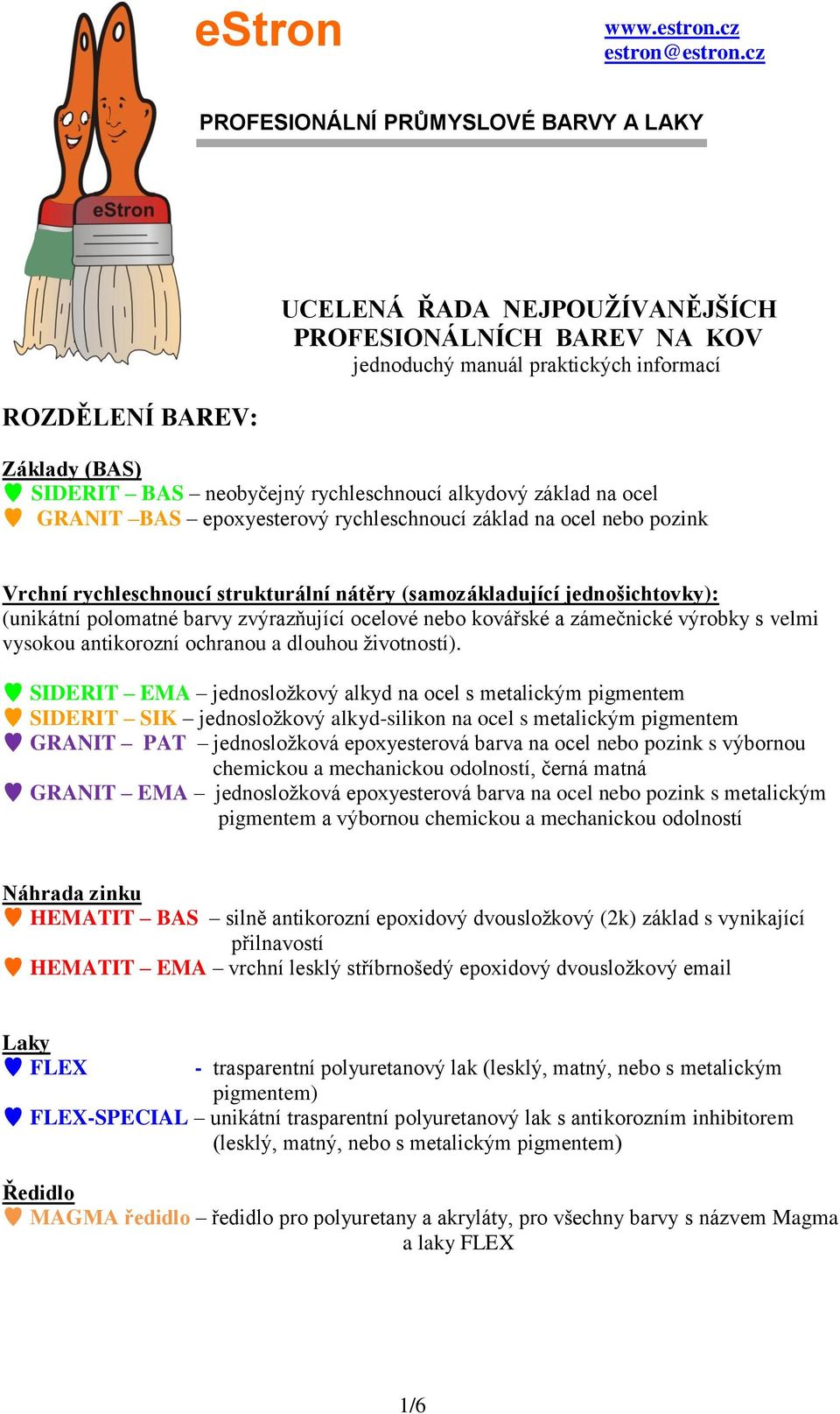 rychleschnoucí alkydový základ na ocel GRANIT BAS epoxyesterový rychleschnoucí základ na ocel nebo pozink Vrchní rychleschnoucí strukturální nátěry (samozákladující jednošichtovky): (unikátní