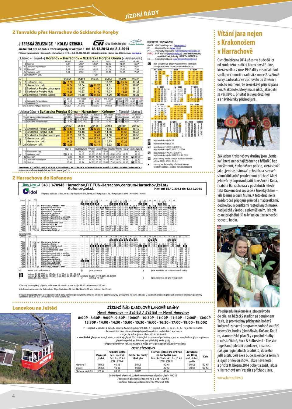 ..... Jablonec nad Nisou...... Tanvald...... Kořenov příj....... Harrachov příj.. Kořenov odj...... Harrachov odj....... Szklarska Poręba Jakuszyce...... Szklarska Poręba Huta...... Szklarska Poręba Górna.