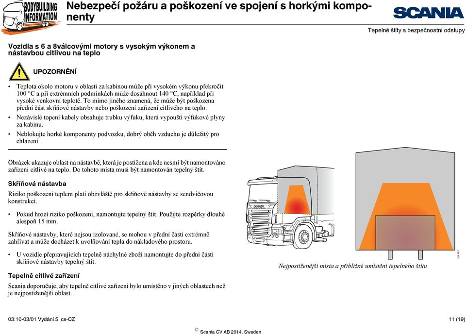 Nezávislé topení kabely obsahuje trubku výfuku, která vypouští výfukové plyny za kabinu. Neblokujte horké komponenty podvozku, dobrý oběh vzduchu je důležitý pro chlazení.