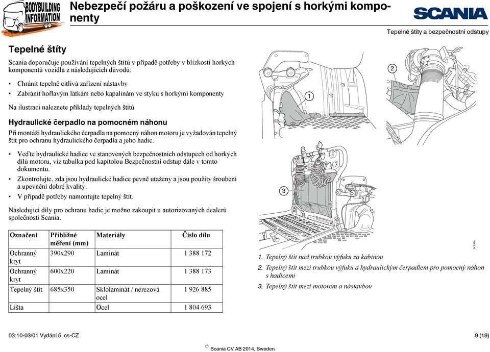 náhon motoru je vyžadován tepelný štít pro ochranu hydraulického čerpadla a jeho hadic.