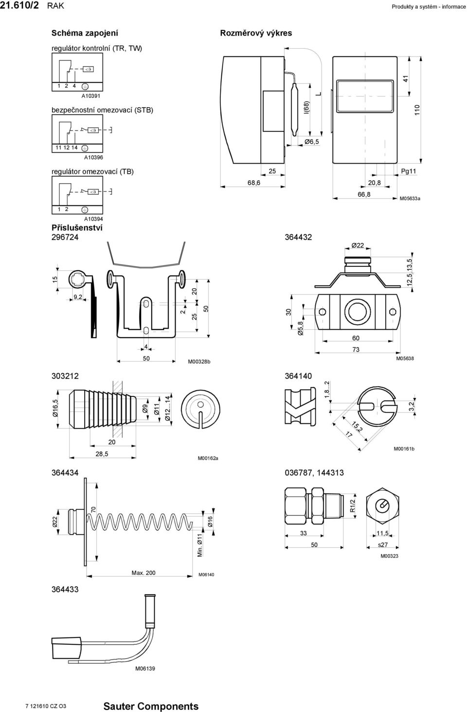 bezpečnostní omezovací (SB) l(68) 110 <ϑ 11 12 14 A10396 Ø6,5 regulátor omezovací (B) 1 2 <ϑ A10394 296724 364432 68,6 Ø22