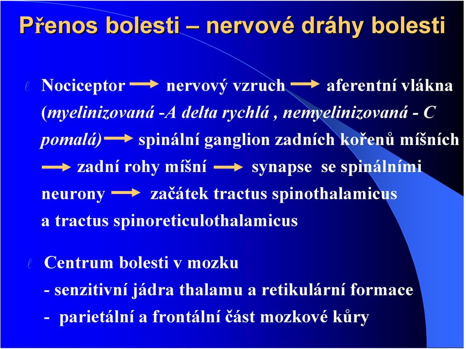 synapse se spináními neurony začátek tractus spinothaamicus a tractus spinoreticuothaamicus