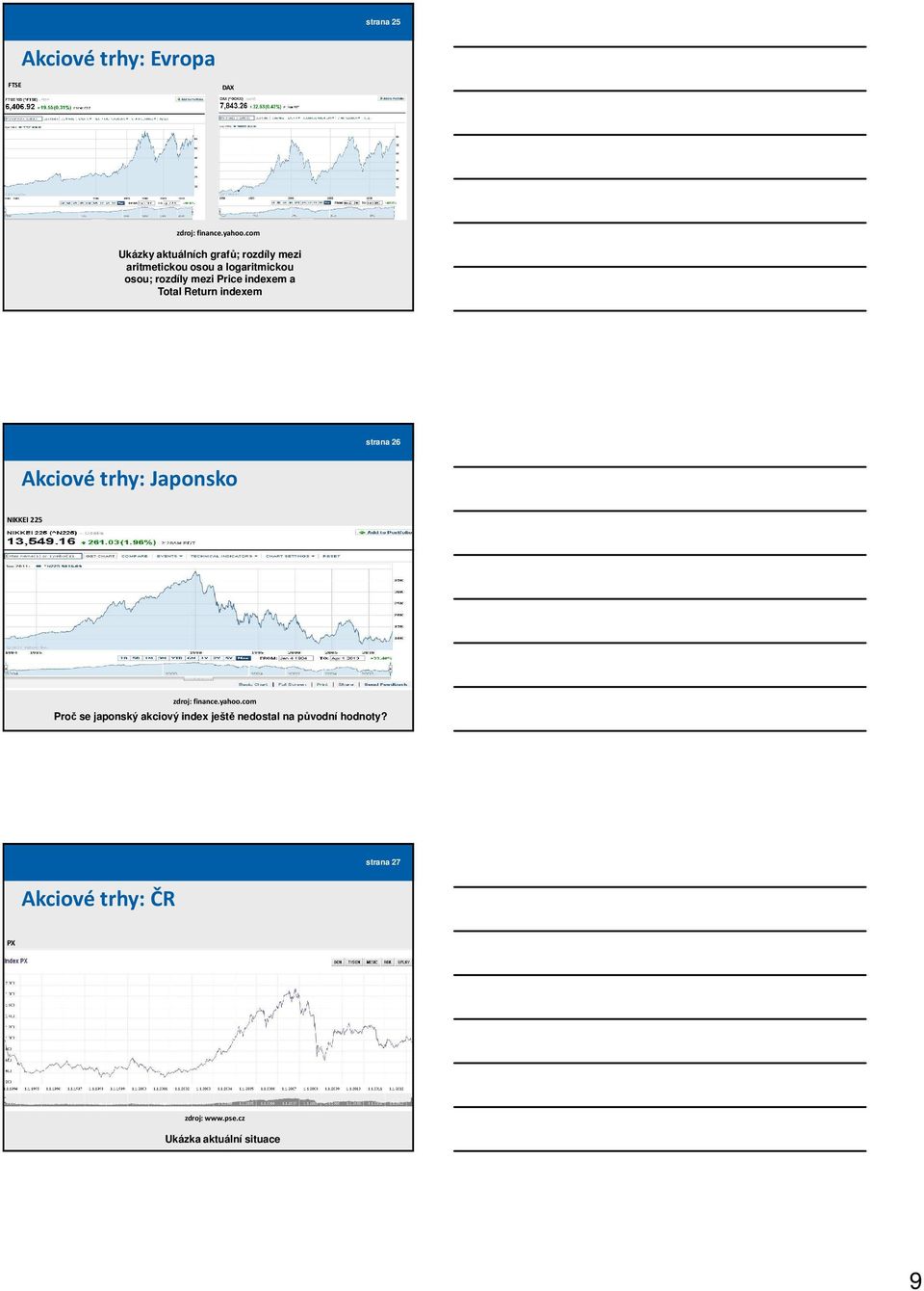 indexem a Total Return indexem strana 26 Akciové trhy: Japonsko NIKKEI 225 zdroj: finance.yahoo.