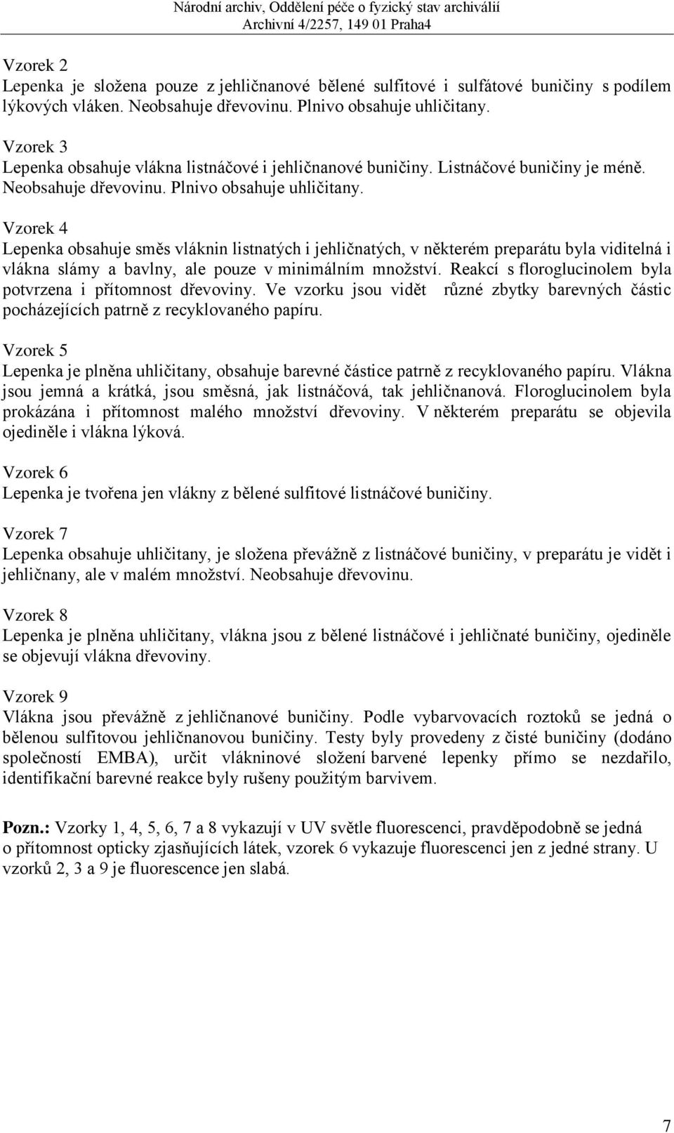 Vzorek 4 Lepenka obsahuje směs vláknin listnatých i jehličnatých, v některém preparátu byla viditelná i vlákna slámy a bavlny, ale pouze v minimálním množství.