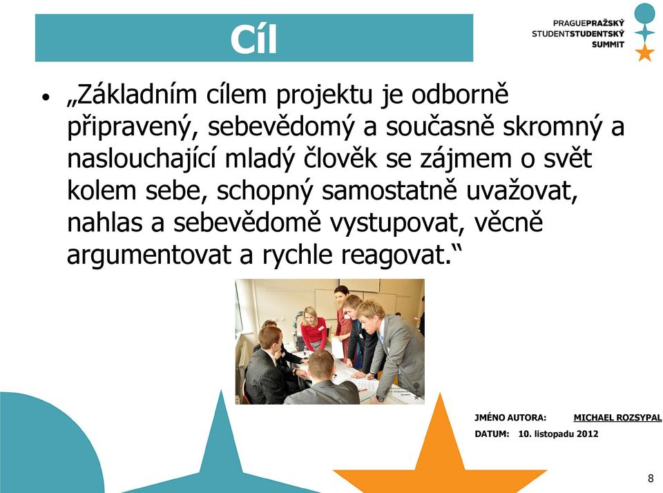 kolem sebe, schopný samostatně uvažovat, nahlas a sebevědomě