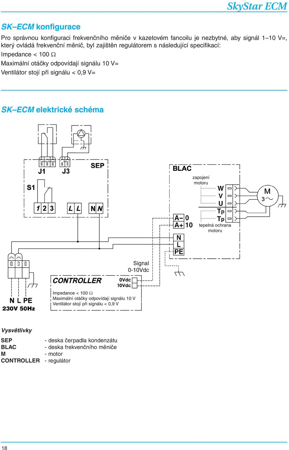 stojí při signálu < 0,9 V= SK ECM elektrické schéma zapojení motoru tepelná ochrana motoru Impedance < 100 W Maximální otáčky odpovídají signálu